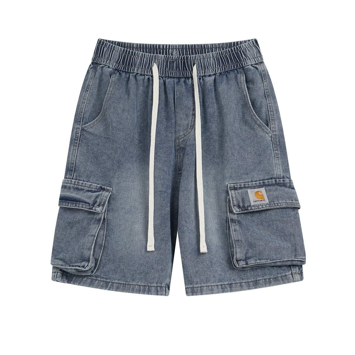 Carhartt Washed Denim Cargo Shorts with Drawstring Waist